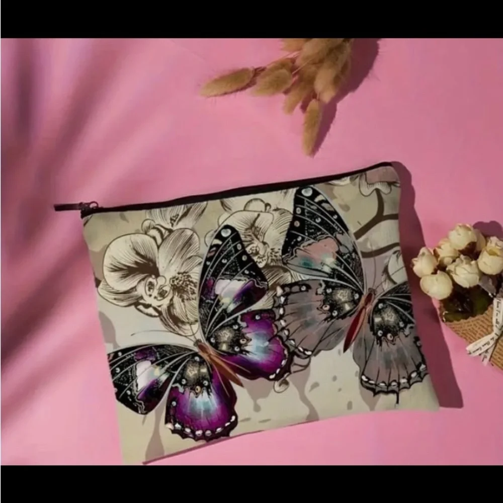 New! Butterflies Pattern Cosmetic Bag Makeup Bag, Zipper Pouch, Lightweight